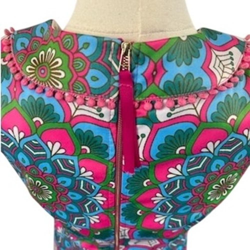 Jade Melody Scuba Tam Women's Dress Colorful Print Pom Pom Trim Size Small - Picture 5 of 7